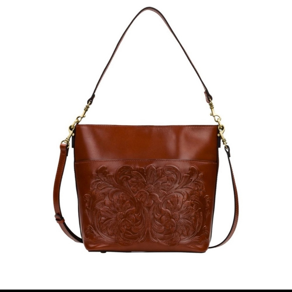 Patricia Nash Tan British Tooling Harper Crossbody Tote Bag